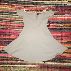 grey off the shoulder homecoming dress
